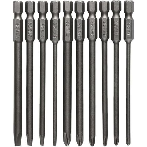 10pcs Embout de Tournevis à Tête Fendue Embout de Tournevis Cruciforme Jeu de Tournevis Tige Hexagonale Magnétique Embouts Plat(3-6mm) + Cruciforme(PH1 PH2)