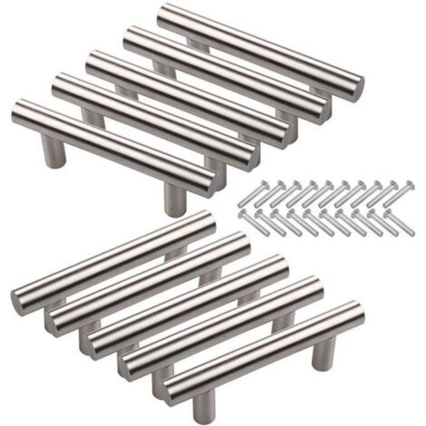 10Pcs Entraxe 64mm Poignée de Porte d\'Armoire avec Vis en Acier Inoxydable T Creux Brossé en Forme Meubles de Cuisine Placard