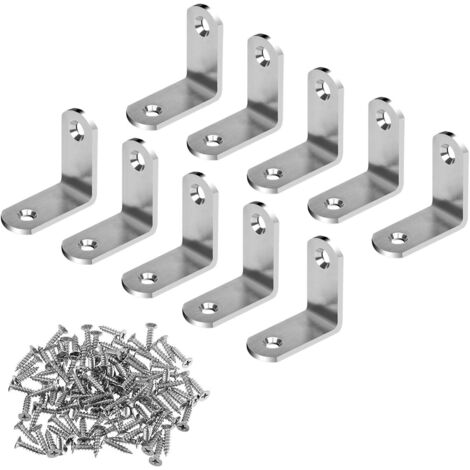10PCS Equerre Support en Forme de L Equerres de Fixation en Acier Inoxydable 30x30x2mm avec 20PCS Vis pour Table Chaise Armoire