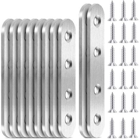 10PCS Fixation Droits Plats Plaques Pattes D'assemblage en Inox Sont Pattes d'assemblage Équerres Plaque de Réparation , 96 x 16 mm, 76 x 16 mm