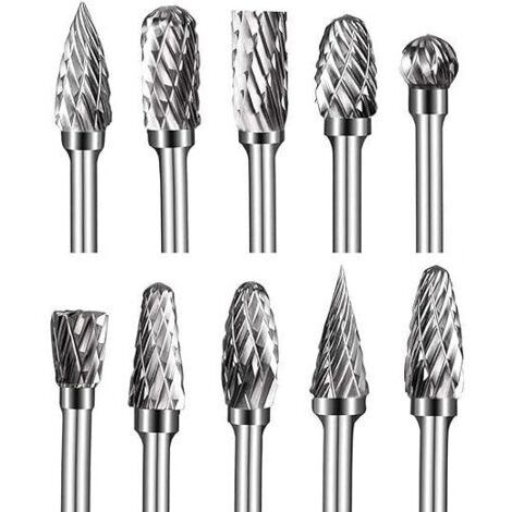 10Pcs Fraises Rotatives en Carbure de Tungstène Burres, Fraise Metal tête de meulage pour outils rotatifs Dremel, meuleuse et travaux du bois, gravure, polissage du métal