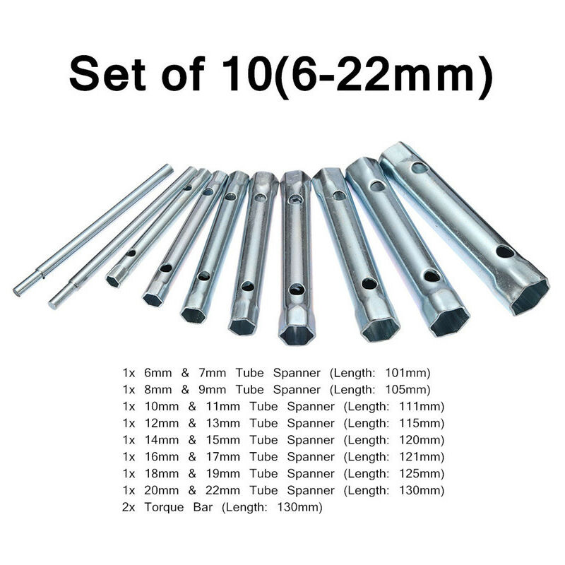 10Pcs Jeu de clés à tubes 6-22mm Clé à Bougie Clés Tubulaires Clés à Tubes Clés à Bougie clés tubulaires doubles métriques pour Visser