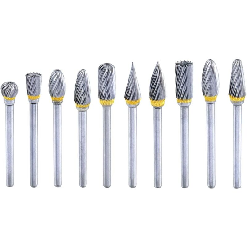 10PCS Kit de Fraises Rotatives en Carbure de Tungstène Tige Foret de Torsion Fente Simple Coupe pour Métal Polissage Gravure sur Bois Céramique