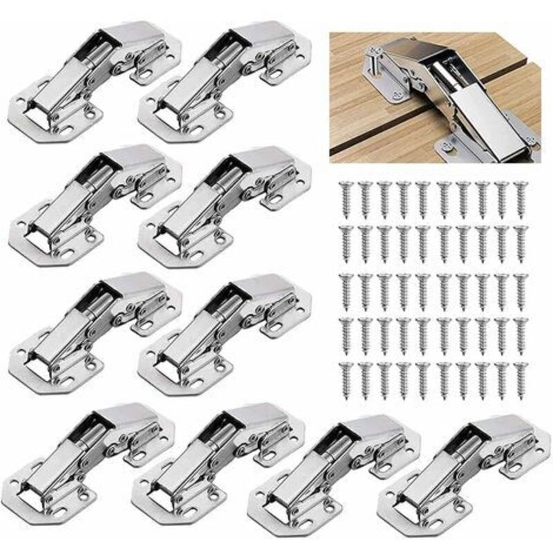 10pcs Kitchen Cabinet Door Hinges, 3 inch 90° Cabinet Hinges, Invisible Hinges, Matching Screws, Suitable for Office Furniture Doors
