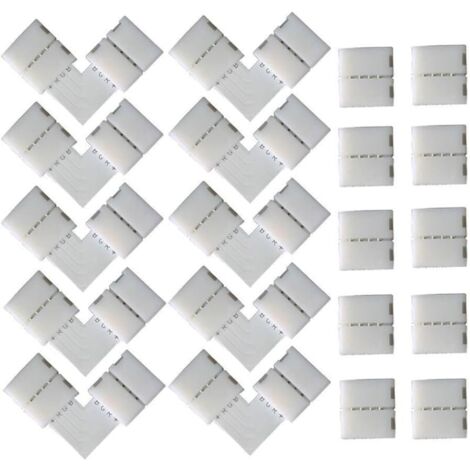 10pcs L-Shaped 4 Pin Quick Angle Connectors, 10pcs 4 Pin LED Strip Connectors, for 10mm Wide SMD 5050 RGB LED Strips (White) MUMU