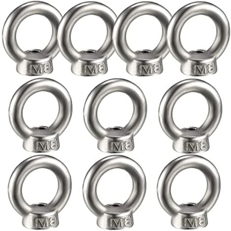 10PCS Lifting Eye Nut, Female Ring Nut for Lifting 304 Stainless Steel Pack-of-10, M8