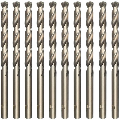 10pcs M35 High Speed Steel & Cobalt Gold Twist Drill Bit Set - For Drilling Stainless Steel, Hard Steels, Cast Iron, Copper, Aluminum, Wood & Plastic - 5mm x 86mm