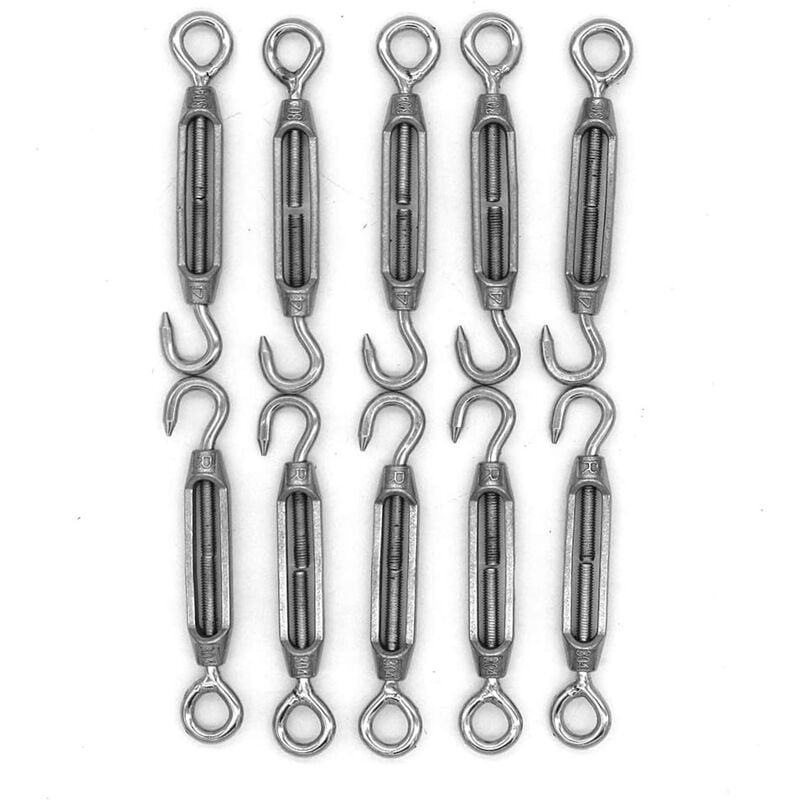 Ugreat - 10Pcs M4 Hooks and Eyes, c to o Turnbuckle, 304 Stainless Steel, Heavy Duty Tension Wire Rope Hardware Kit, for Sun Shade, Tent Awning