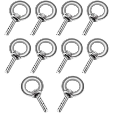 10Pcs M410 304 Stainless Steel Eye Bolts - Lifting Ring - Ring Shape Male Thread Marine Weight Bolts and Various Engineering Lifting Equipment