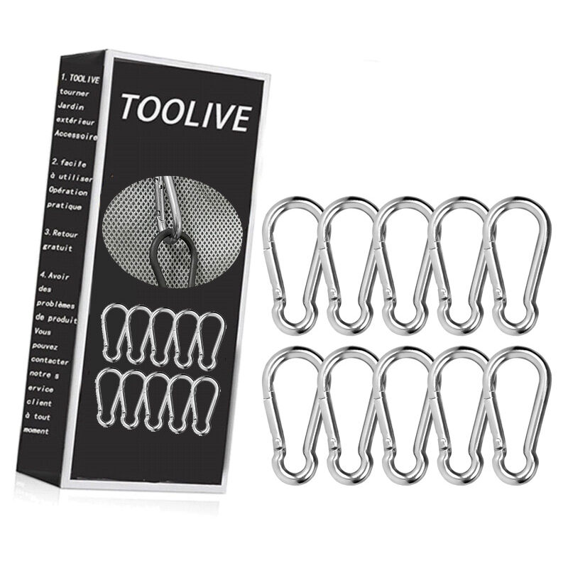 10PCS M5 Carabiner Clip Heavy Duty, 304 Stainless Steel Carabiner Clips, Metal Clips Key Ring Spring Snap Clips for Hiking Camping Boating Fishing