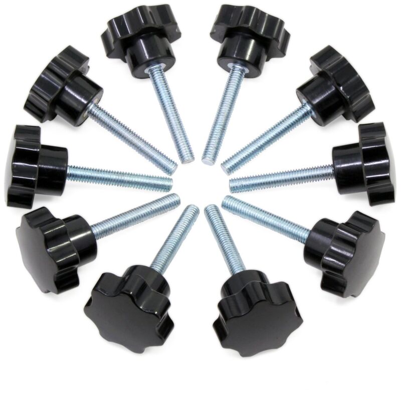 10PCS M6x40 Boutons étoiles, bouton moleté à filetage femelle, poignée en plastique noir boutons de serrage pour équipement mécanique Jusch