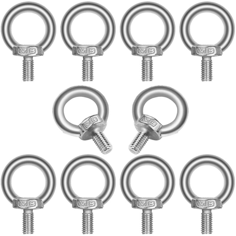 10Pcs M813 304 Stainless Steel Eye Bolts - Lifting Ring - Ring Shape Male Thread Marine Weight Bolts and Various Engineering Lifting Equipment