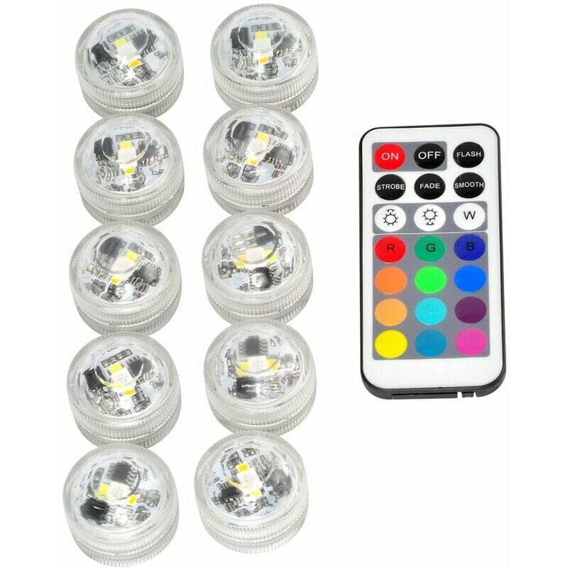 Bsr - 10Pcs Mini Luces Led Sumergibles, Luces Subacuáticas Impermeables Rgb Iluminación De Velas Led Multicolor Con 1 Control Remoto Para Decoración