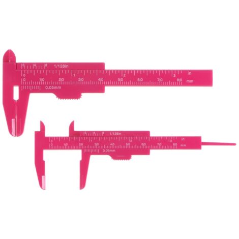 10pcs Mini Plastique Étrier 80mm 3 pouce Vernier Coulissant Jauge Portable Règle Mesure Outil (Métrique/pouce), Vif Rose -