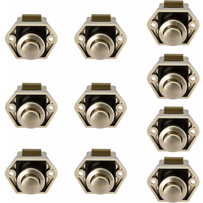10PCS Mini Push Button Drawer Cabinet Door Lock Caravan Motorhome Nickel Boat Lock Knob