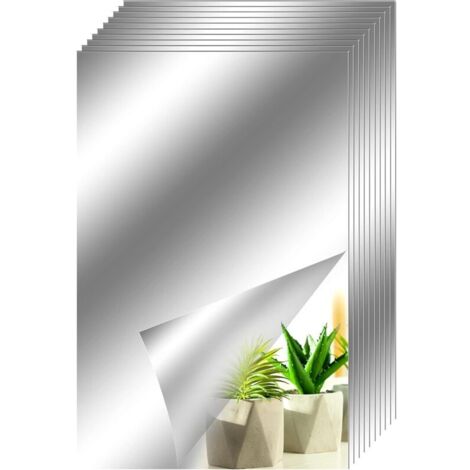 10Pcs Miroir Autocollant Miroir Adhésif Décoratif Miroir Carrés Argenté Amovible Mosaïque Décorative Auto-Adhésifs Salle De Bain Salon Chambre 15cm×25cm
