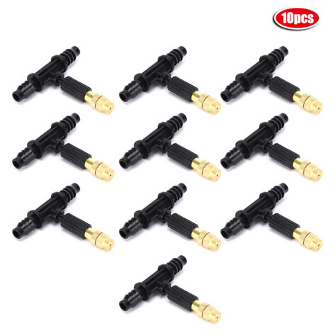 10Pcs Misting Water Nozzle with Tee Connector Garden Irrigation Cooling Accessory for 8/12 Hose