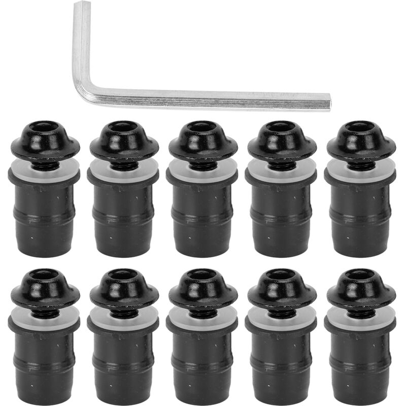 10PCS Moto M5x16mm/0.6in Kit Vis Pare-brise Universel avec Clé Noir