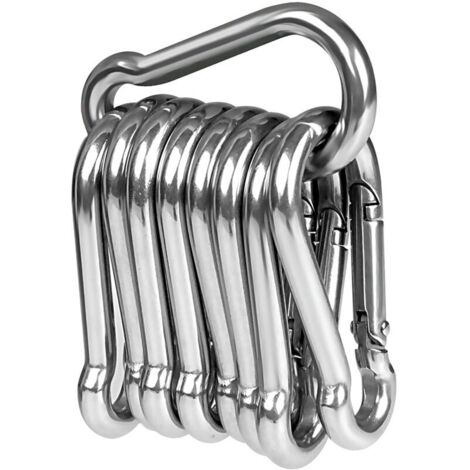 10pcs Mousquetons en acier inoxydable 304 Résistant Mousqueton Inox 50 mm x 5 mm de qualité supérieure avec fermoir à cliquet pour tous les types d'aide à la traction et poignées avec un œillet