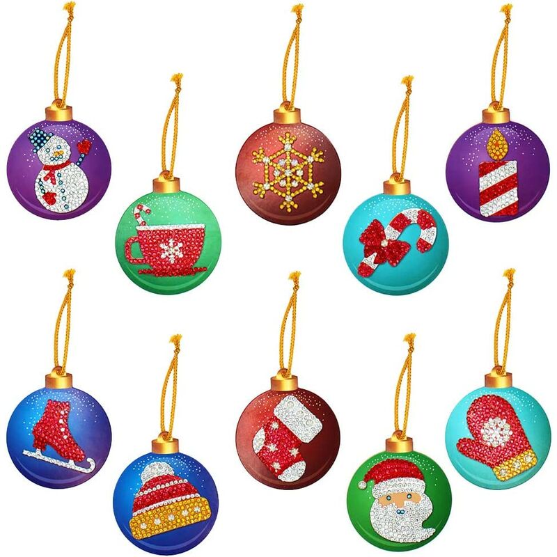 

10pcs Navidad 5D Pintura de diamante Tarjeta de etiqueta de bricolaje Adornos navideños Bolas Tarjeta de diamantes de imitación Pintura de etiqueta
