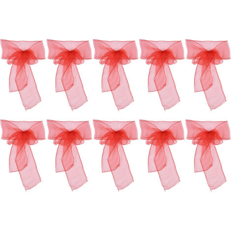 10Pcs Organza Banquet Chair Sash Exquisite Chair Bows Sashes for Wedding Party DecorationBright Red