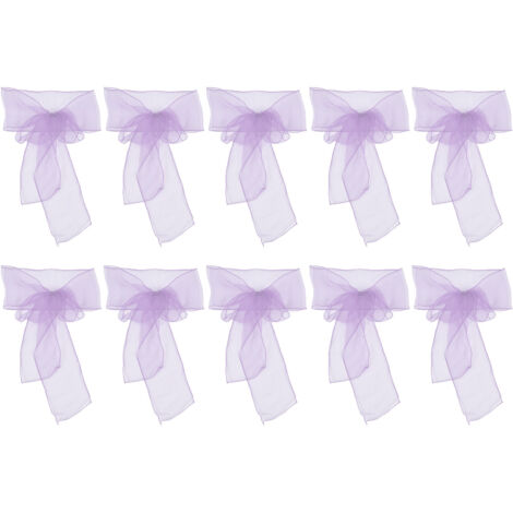 10Pcs Organza Banquet Chair Sash Exquisite Chair Bows Sashes for Wedding Party DecorationLight Purple