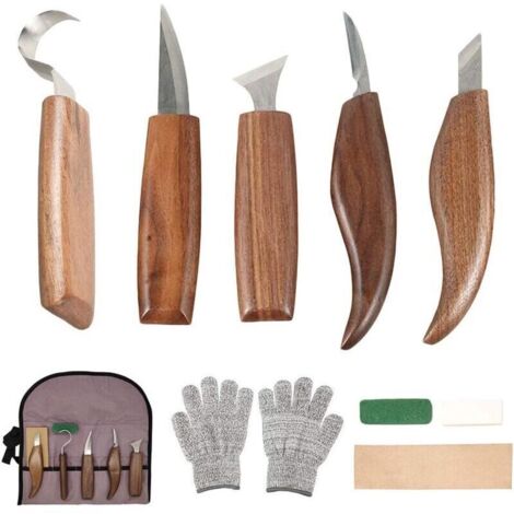 10Pcs Outils Sculpture sur Bois en Acier Carbone Ensemble d'outils de Sculpture sur Bois avec Couteau à Crochet Couteau à Découper Professionnels Outils de Gravure en Bois pour Travail du Bois