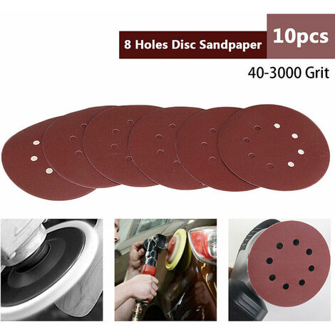 10PCS P1000 Grit Papier de Verre Ponçage Disque abrasif de ponceuse 8 Trous 125mm