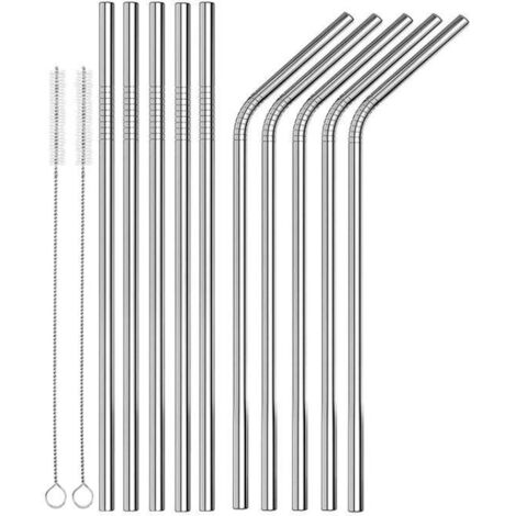 10pcs Paille INOX, Paille Reutilisable en Acier Inoxydable 265mm avec 2 Brosses de Nettoyage,pour 20/30oz Yeti RTIC SIC Ozark Trail