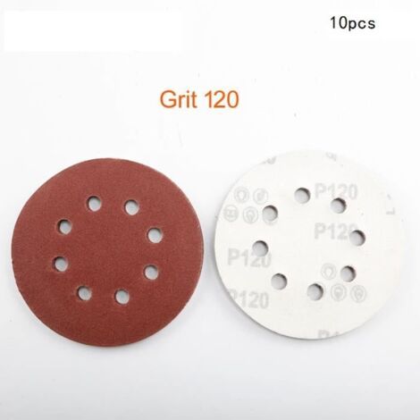 10Pcs Papier de Verre Ponçage Polissage Disque Pad 125mm 8 Trou Grit 120
