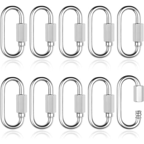 10pcs Petits Mousquetons en Acier Inoxydable 3.5mm avec Vis, Maillons Rapides pour Camping, Randonnée, Hamac, Connecteur Chaîne, Forme D, Argent, Inoxydable, pour Camping et Randonnée