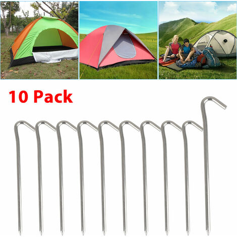 10pcs piquets de tente de camping solides en métal en aluminium robuste, avec crochet en métal résistant à la rouille, piquets de tente en métal solide de 7,3 pour le jardinage de randonnée en plein a