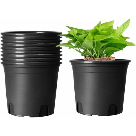 10Pcs Plastic Flower Pots, 16cm Thicken Plant Pots Plant Container Indoor Gardening Pot (Black)