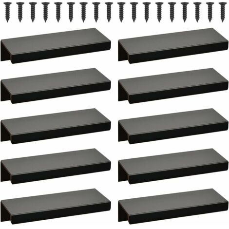 10pcs Poignée d’Armoire de Cuisine Meuble Tiroir, Poignée Porte Poignée Tiroir Iincurvée, Poignée Meuble Dissimulée Poignée Garde-robe (128MM, noir), Ensoleillé