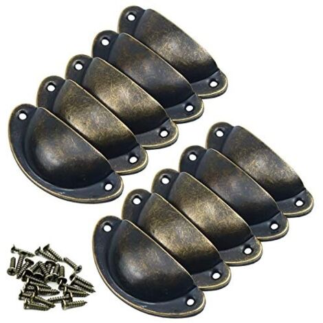 10PCS Poignée de Coquille Vintage, Bouton de Porte, Poignée de Meuble, Rétro Poignées de Porte en Fer Avec Vis pour Meuble Tiroir Armoire Cuisine Placard, 8,2 cm x 3,5 cm (Bronze)