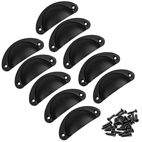 10PCS Poignée de Coquille Vintage, Bouton de Porte, Poignée de Meuble, Rétro Poignées de Porte en Fer Avec Vis pour Meuble Tiroir Armoire Cuisine Placard, 8,2 cm x 3,5 cm (Noir)