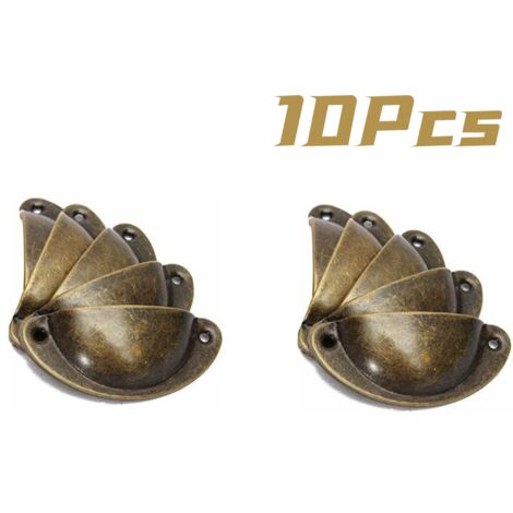 10pcs Poignée de Coquille Vintage pour Tiroir Armoire Meuble Cuisine, Fer Incurvé Bouton de Porte de Placard Retro 8,1 cm x 3,5 cm Laiton Antique