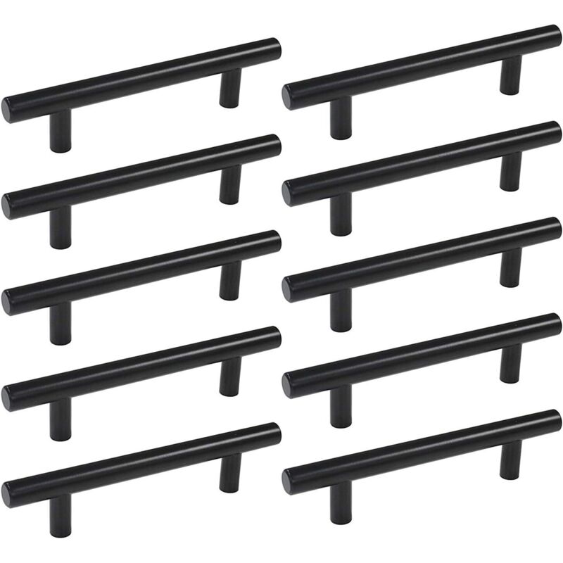 10pcs Poignée de Placard Porte de Cuisine Espacement des Trous de 128mm, Poignée Meuble Noir en Acier Inoxydable