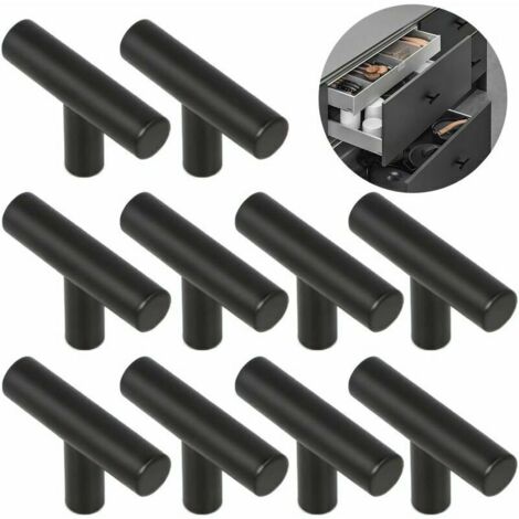 10pcs Poignée de Placard Porte de Cuisine Espacement des Trous de 50mm, Poignée Meuble Noir en Acier Inoxydable