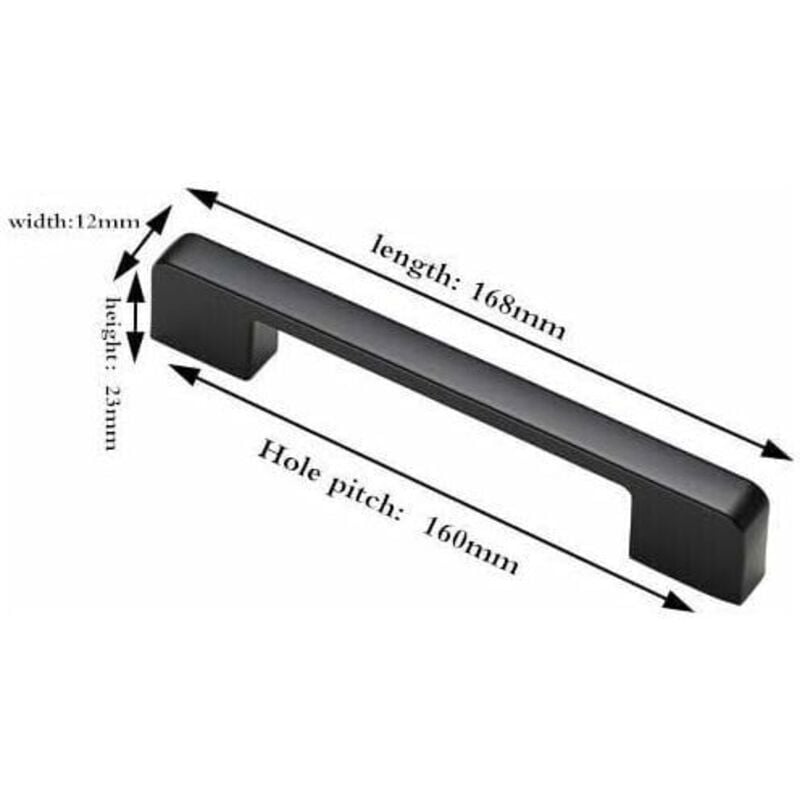 10pcs poignées de porte noir en Alliage de Aluminium Poignées t Bar Bâton Cuisine Armoire Entraxe de Trous 160mm