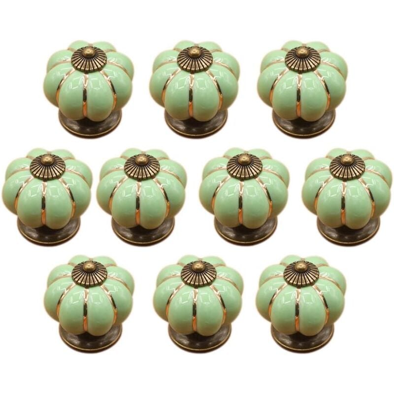 Image of 10pcs Pomello per Mobili con Viti, Maniglie Della Porta di Ceramica d'Annata a Forma di Zucca, Maniglia del Cassetto Ufficio del Soggiorno - Verde