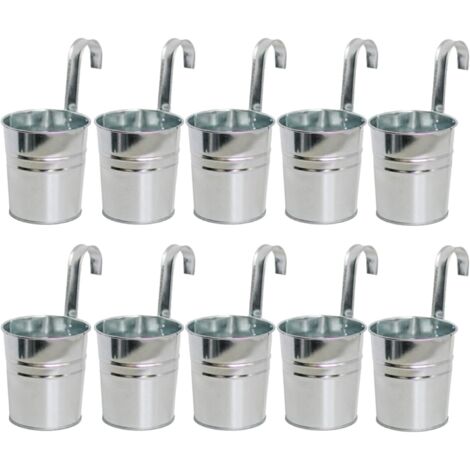 10Pcs Pots De Fleurs Suspendus en Métal, 10cm Pots De Fleurs Seau à Fleurs Suspendu avec Croc Amovible pour Balcon Clôture Jardin Décor à La Maison (Argent)