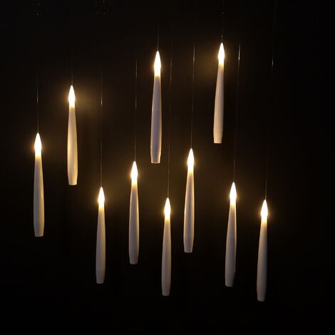 12 Pcs Christmas Hanging Floating Candles with Magic Wand Remote White  Flicke