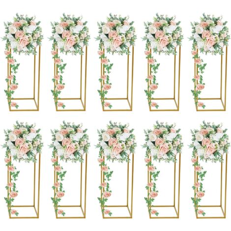 10Pcs Présentoir de fleurs pour le mariage, 23" Présentoir de fleurs en or, Présentoir de fleurs géométrique en métal pour le mariage, Présentoir colonne vase en métal pour les décorations de mariage,