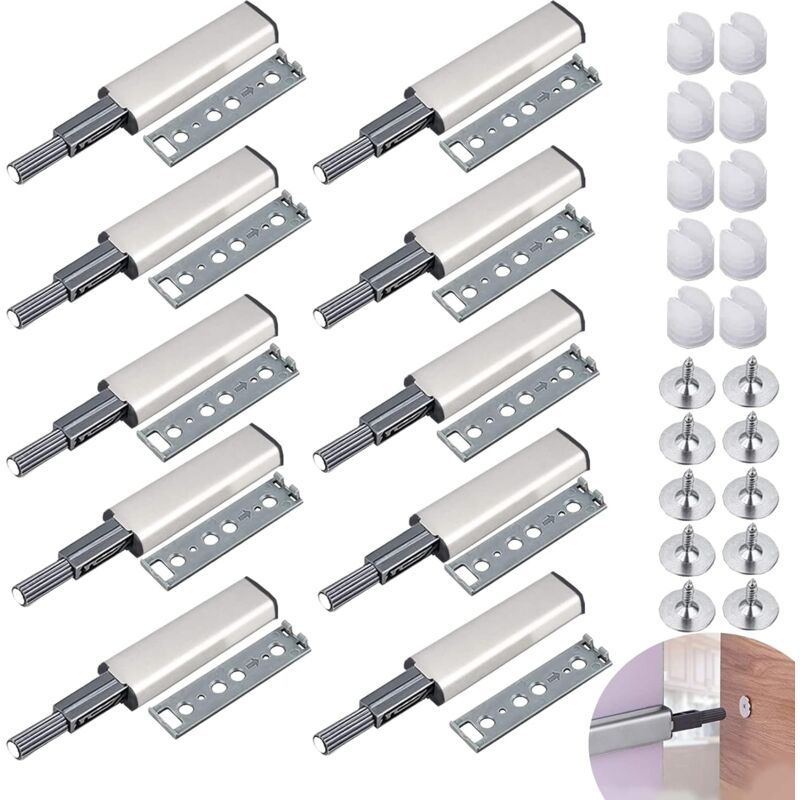 Jalleria - 10pcs Push-to-Open Magnet, Push-to-Open Magnetic Catch for Cabinet Doors, Shock Absorber Buffer, Opens and Closes with Pressure for