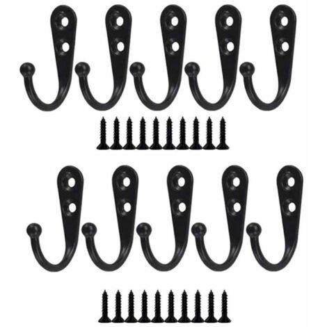 10pcs Rétro Crochet de Manteau Métal Noir Patère Murale à Visser Individuelle Patère Porte Manteau Vintage Murale pour Peignoir Maison Etagères Tiroirs Casiers Salle de Bain avec 20 vis