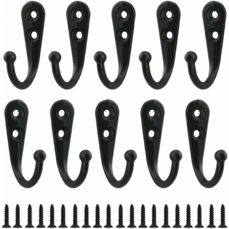 10pcs Rétro Crochet de Manteau Métal Noir Patère Murale à Visser Individuelle Patère Porte Manteau Vintage Murale pour Peignoir Maison Etagères Tiroirs Casiers Salle de Bain avec 20 Vis