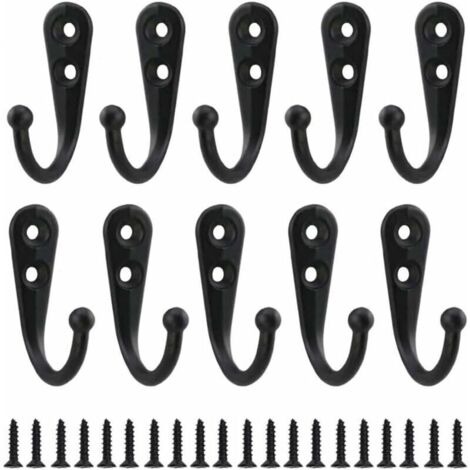 10pcs Rétro Crochet de Manteau Métal Noir Patère Murale à Visser Individuelle Patère Porte Manteau Vintage Murale pour Peignoir Maison Etagères Tiroirs Casiers Salle de Bain avec 20 Vis