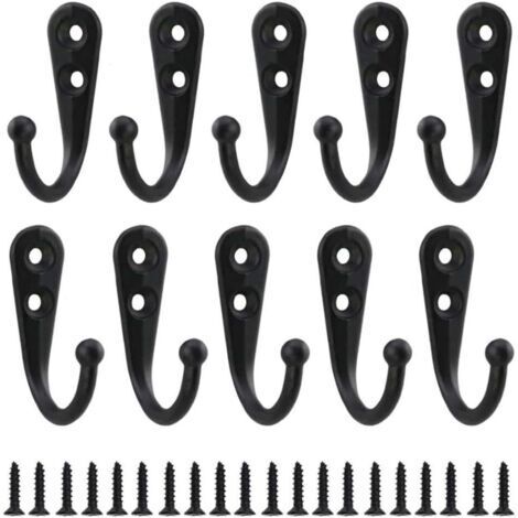 10pcs Rétro Crochet de Manteau Métal Noir Patère Murale à Visser Individuelle Patère Porte Manteau Vintage Murale pour Peignoir Maison Etagères Tiroirs Casiers Salle de Bain avec 20 Vis GROOFOO