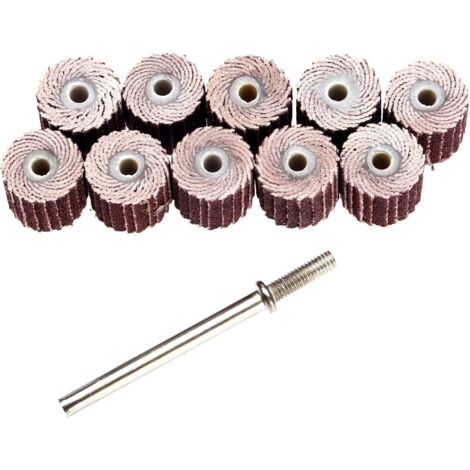 10Pcs Roue à Lamelles Disque de Rabat de Ponçage Abrasif Roue de Ponçage pour Dremel Rotary Set Roue avec la Poignée Roue de Papier Abrasif 240 Grit Dia 3/8"10mm